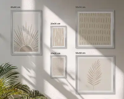 Billedsæt til væg over sofa stilfuld dekoration med naturgeometriske motiver