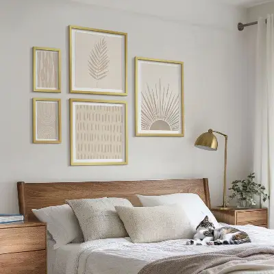 Billedsæt til væg over sofa stilfuld dekoration med naturgeometriske motiver