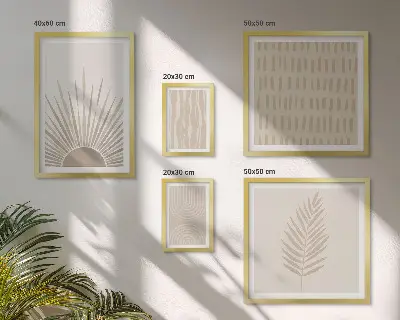 Billedsæt til væg over sofa stilfuld dekoration med naturgeometriske motiver