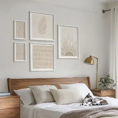 Billedsæt til væg over sofa stilfuld dekoration med naturgeometriske motiver