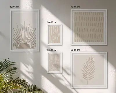 Billedsæt til væg over sofa stilfuld dekoration med naturgeometriske motiver