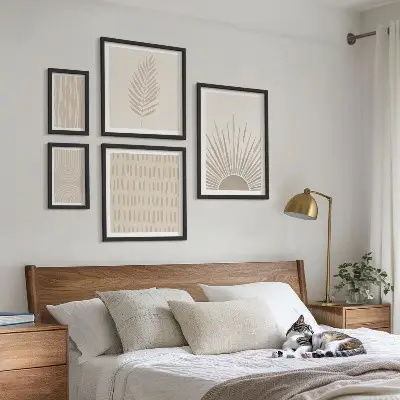 Billedsæt til væg over sofa stilfuld dekoration med naturgeometriske motiver