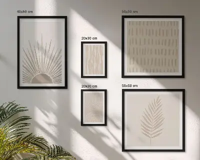 Billedsæt til væg over sofa stilfuld dekoration med naturgeometriske motiver