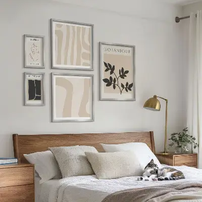 Abstrakt plantegrafik billedsæt til over sofa