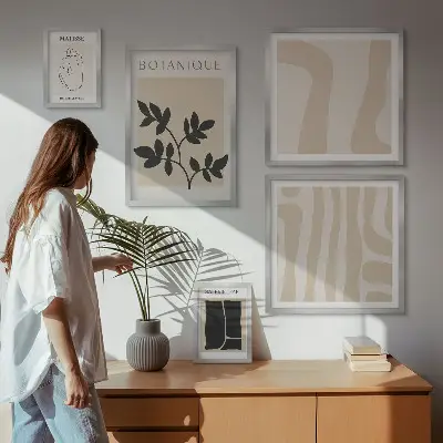 Abstrakt plantegrafik billedsæt til over sofa
