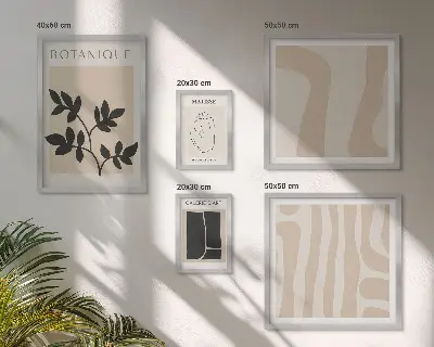 Abstrakt plantegrafik billedsæt til over sofa