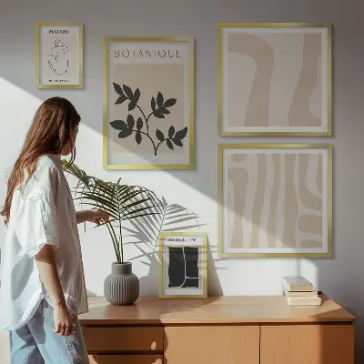 Abstrakt plantegrafik billedsæt til over sofa