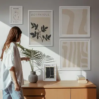 Abstrakt plantegrafik billedsæt til over sofa