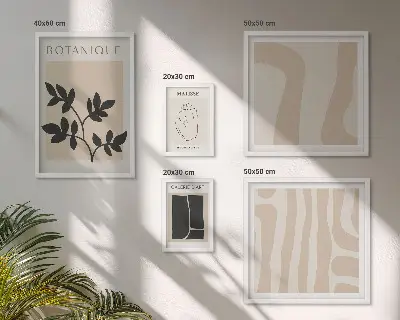 Abstrakt plantegrafik billedsæt til over sofa