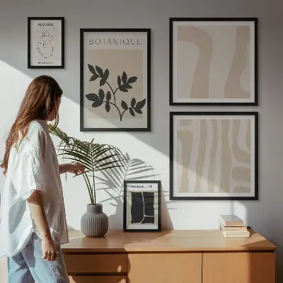 Abstrakt plantegrafik billedsæt til over sofa