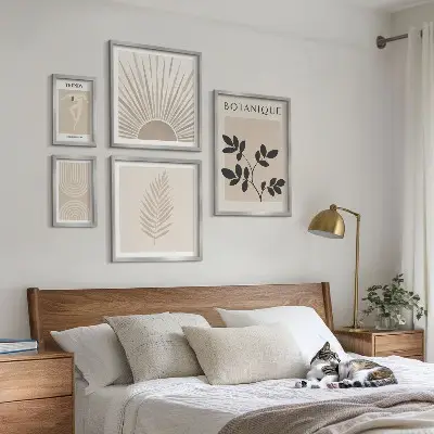 Billedkomposition til væg med stilfulde blomstergeometriske dekorationer