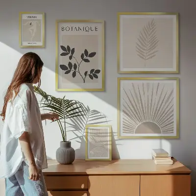 Billedkomposition til væg med stilfulde blomstergeometriske dekorationer