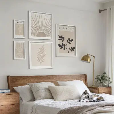 Billedkomposition til væg med stilfulde blomstergeometriske dekorationer