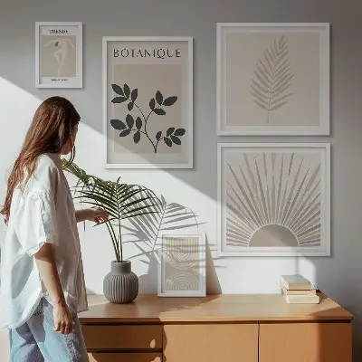 Billedkomposition til væg med stilfulde blomstergeometriske dekorationer