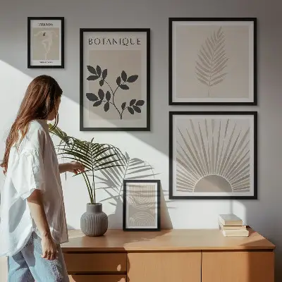 Billedkomposition til væg med stilfulde blomstergeometriske dekorationer