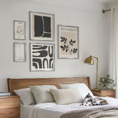 Stilfuld abstrakt plantegrafik billedsæt til over sofa