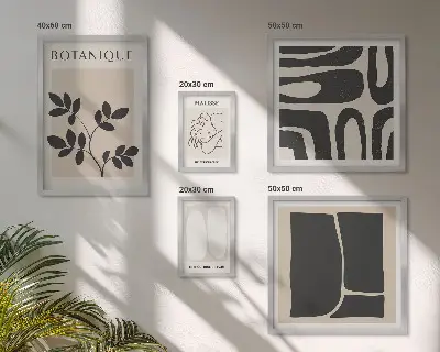 Stilfuld abstrakt plantegrafik billedsæt til over sofa