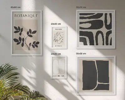 Stilfuld abstrakt plantegrafik billedsæt til over sofa