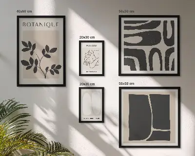Stilfuld abstrakt plantegrafik billedsæt til over sofa