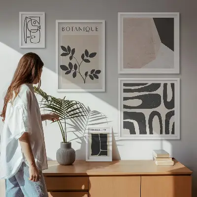 Billedkomposition til væg i stilfuld minimalistisk grafik
