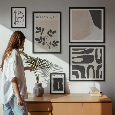 Billedkomposition til væg i stilfuld minimalistisk grafik