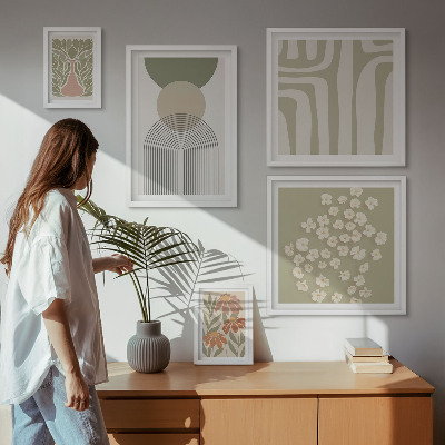 Billedsæt over sofa Stilfuld pastelfarvet plantegrafik