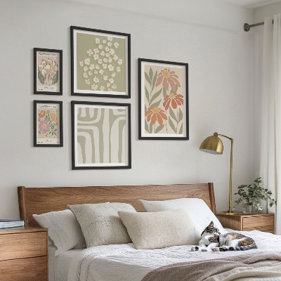 Billedsæt over sofa Blomstermønstre London Paris boho