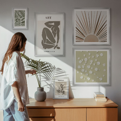 Billedsæt over sofa Stilfuld abstrakt plantegrafik