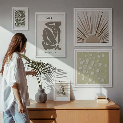 Billedsæt over sofa Stilfuld abstrakt plantegrafik