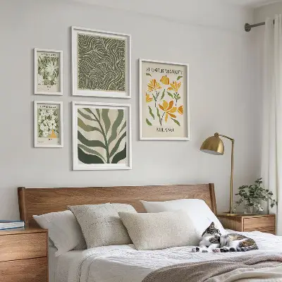 Billedkomposition til væg med moderne plantemotiver