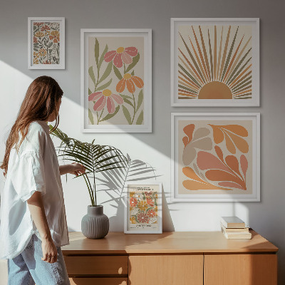 Billedkomposition til væg Geometriske blomster i boho-stil