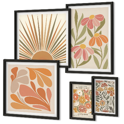 Billedkomposition til væg Geometriske blomster i boho-stil