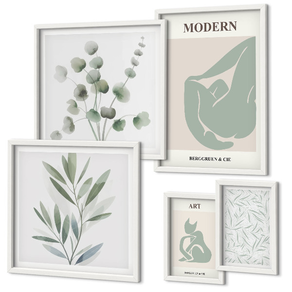 Billedkomposition til væg Stilfuld plante- og abstrakt grafik