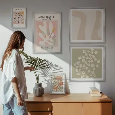 Billedkomposition til væg med stilfuldt abstrakt blomstermotiv