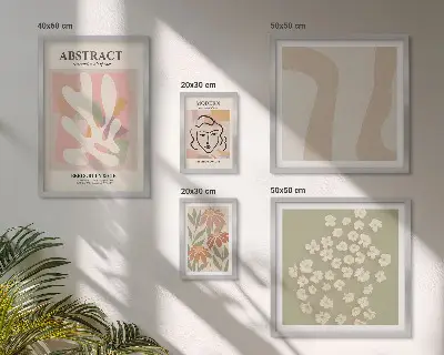 Billedkomposition til væg med stilfuldt abstrakt blomstermotiv