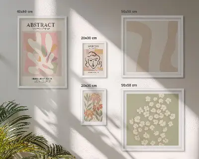 Billedkomposition til væg med stilfuldt abstrakt blomstermotiv