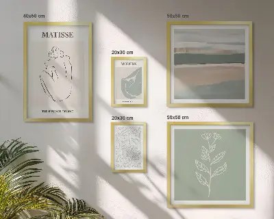 Stilfuld plantegrafik billedsæt over sofa