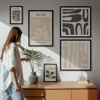Billedsæt til væggen over sofaen stilfulde motiver med planter