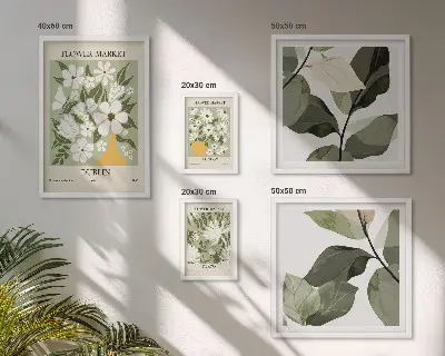 Billedsæt over sofa med blomstermotiver fra London, Dublin og Tokyo