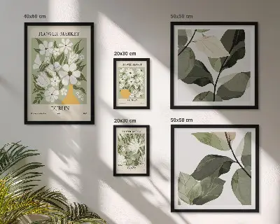Billedsæt over sofa med blomstermotiver fra London, Dublin og Tokyo