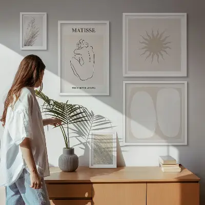 Billedkomposition til væggen med minimalistiske former i boho-stil