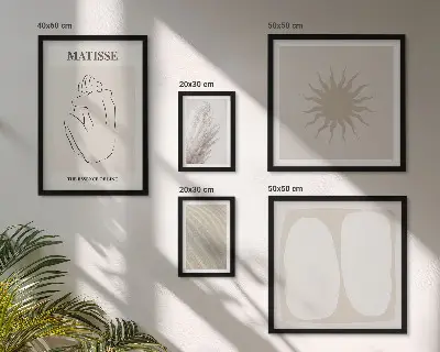 Billedkomposition til væggen med minimalistiske former i boho-stil