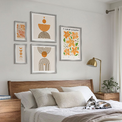 Billedsæt over sofa Stilfulde blomster og geometri