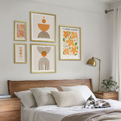 Billedsæt over sofa Stilfulde blomster og geometri