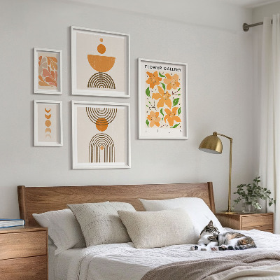 Billedsæt over sofa Stilfulde blomster og geometri