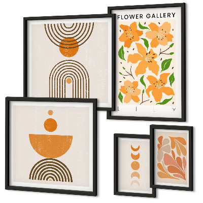 Billedsæt over sofa Stilfulde blomster og geometri