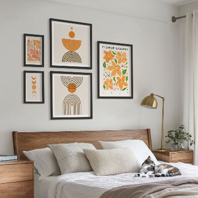 Billedsæt over sofa Stilfulde blomster og geometri
