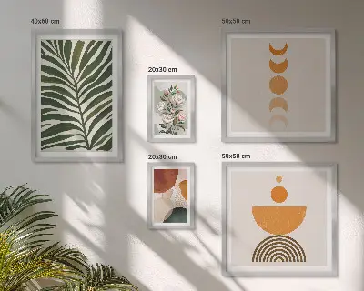 Billedsæt over sofa med boho plantemønstre og former