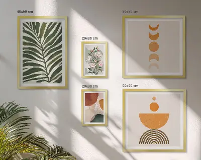 Billedsæt over sofa med boho plantemønstre og former