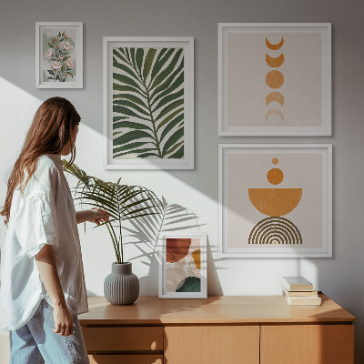 Billedsæt over sofa Plantemønstre boho former